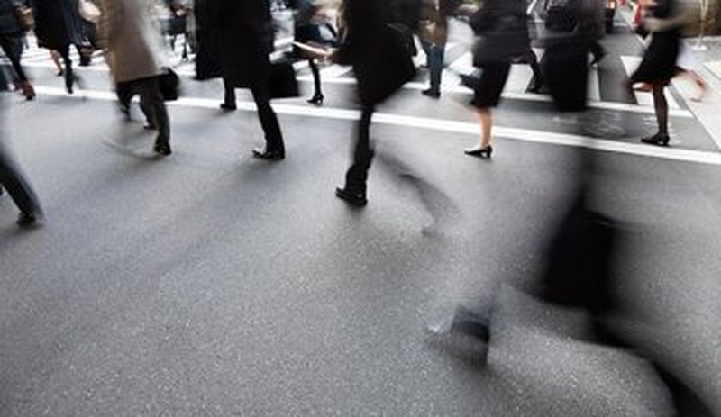 A crowd walking